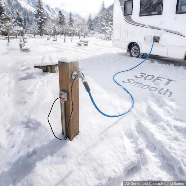 30ft. Heated Water Hose, Smooth Surface, Built-in Thermostat, Freeze and Leak-Proof, Lead and BPA Free for RV, Garden