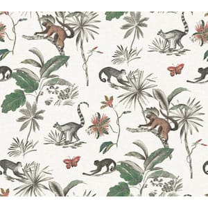45 sq ft Botanicals & Lemurs White Peel and Stick Non-woven Wallpaper