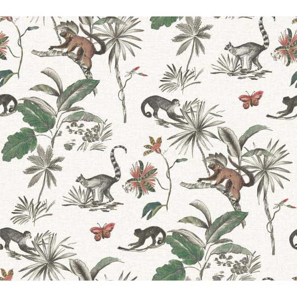 York Wallcoverings 45 sq ft Botanicals & Lemurs White Peel and Stick Non-woven Wallpaper