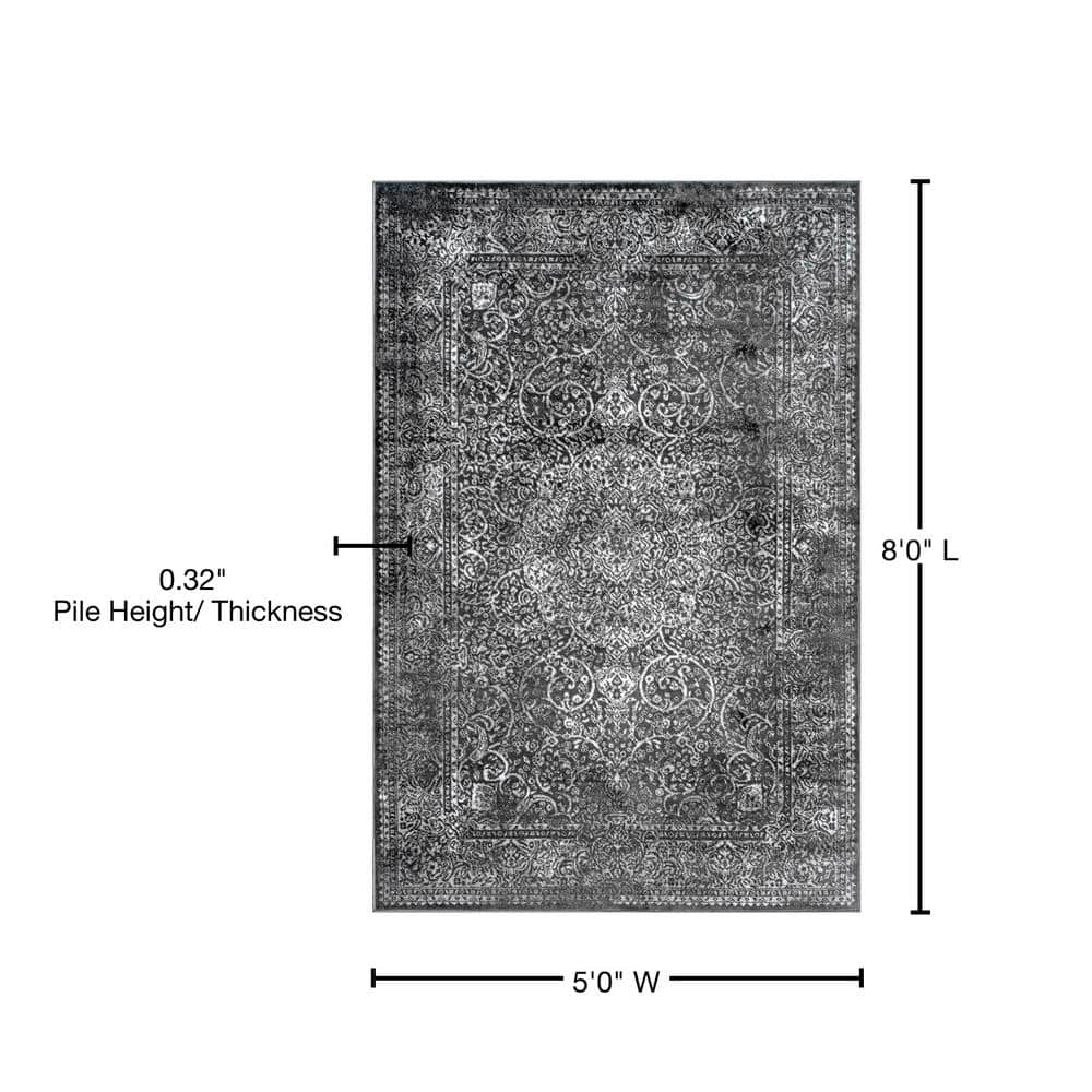 Delores Dark Gray Synthetic Persian Area Rug