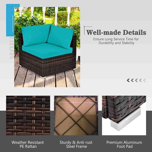 8-Piece Patio Rattan Furniture Set Fire Pit Table Tank Holder Cover Deck Turquoise