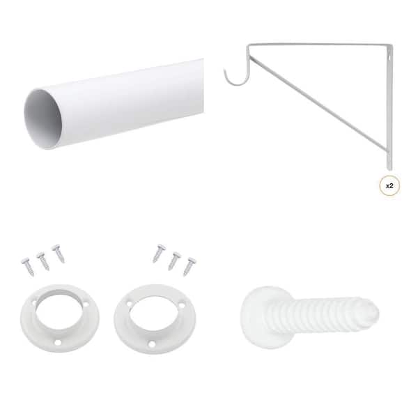 18 in. - 30 in. White Closet Rod, Heavy-Duty Shelf Bracket, Pole Sockets (2-Pack) and Screw Kit (12-Pack) Combo