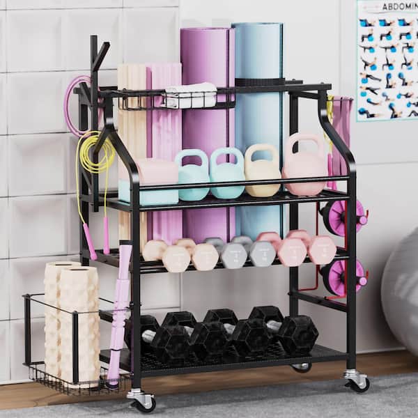 Dextrus Yoga Mat Storage Rack Cart Home Gym Storage Rack Weight Rack Home  Gym Storage Organizer with Wheels 500LBS Yoga Mat Holder with Large  Capacity Side Shelf and Roller Wheels 