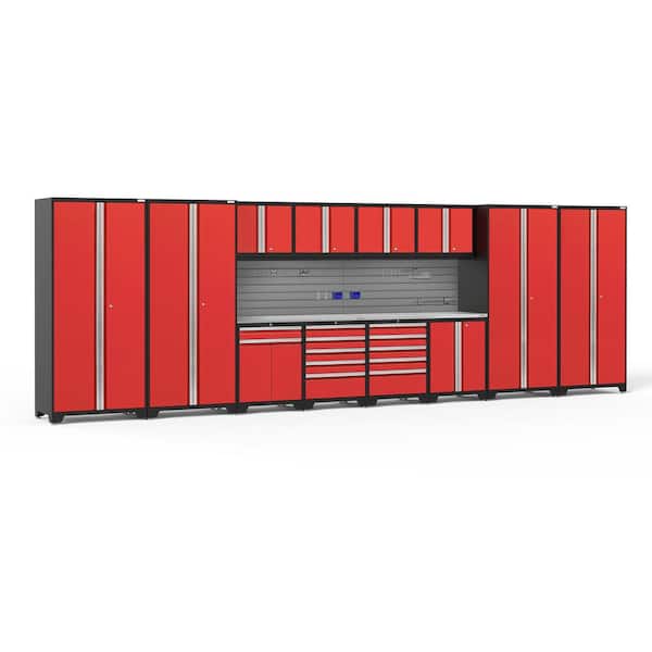 NewAge Products Pro Series 256 in. W x 85.25 in. H x 24 in. D 18-Gauge Steel Cabinet Set in Red (14-Piece)