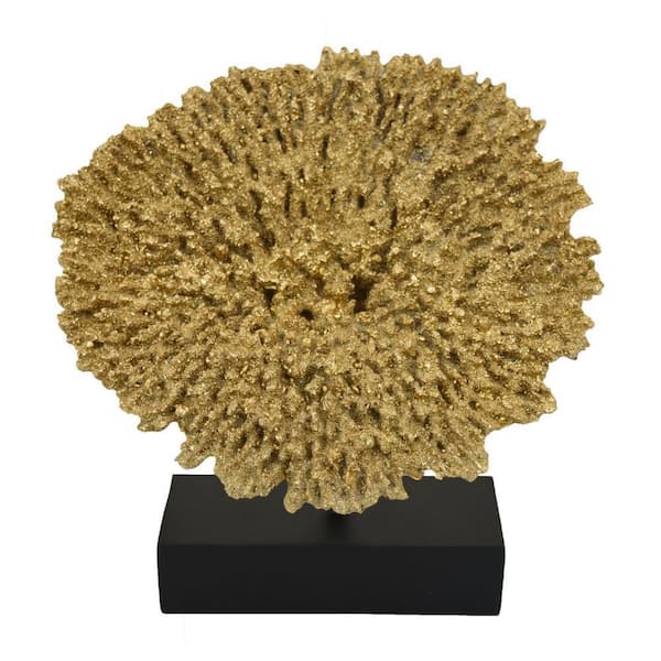 Gito Golden 6.75 in. x 10 in. Resin Coral Sculpture Accent Decor with Black Base