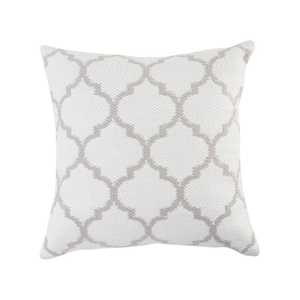 White and Taupe Gray Geometric Square Throw Pillow, 20" x 20"