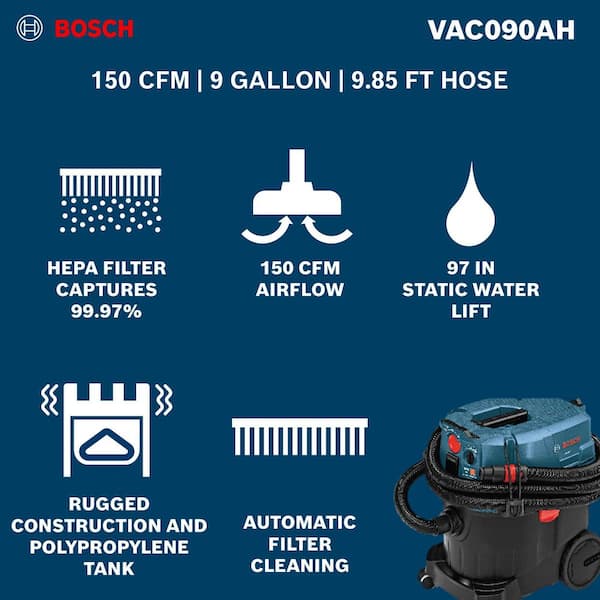 9 Gallon Corded Wet/Dry Dust Extractor Vacuum with Auto Filter Clean and HEPA Filter