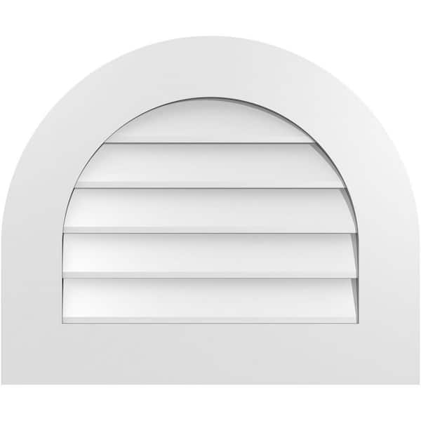 Ekena Millwork 24 in. x 20 in. Round Top White PVC Paintable Gable Louver Vent Non-Functional
