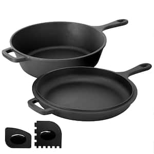 10 .5 Inch 2-in-1 Pre-Seasoned Cast Iron Skillet and Fry Pan Set
