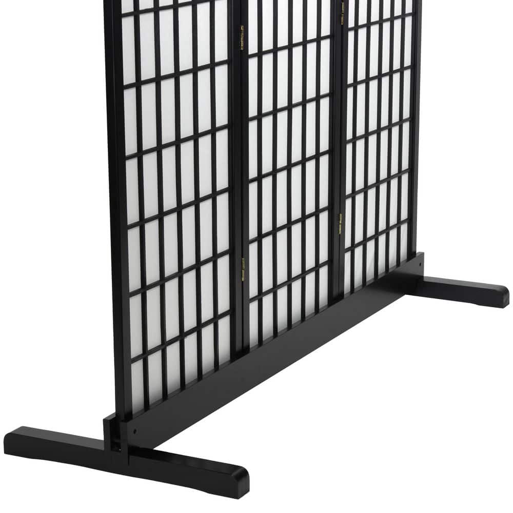 Black Stained Wood 3-Panel Room Divider Stand