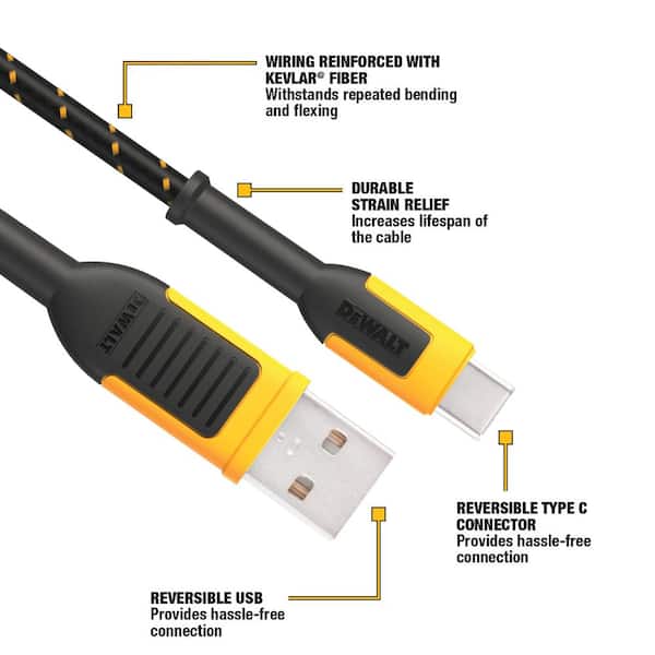 DEWALT 10 ft. Reinforced Braided Cable for USB-A to USB-C 131 1349 DW2 -  The Home Depot