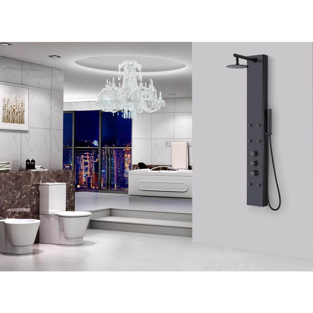 Black Stainless Steel Shower Panel with Rain Shower Head and Body Jets