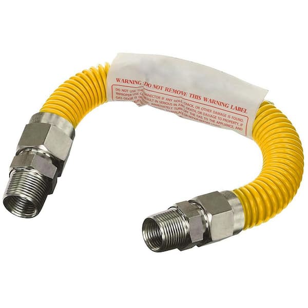 12 in. Gas Connector with Fittings, Yellow Coated Gas Connector, 1/2 in. OD, 1/2 in. MIP x 1/2 in. MIP Connection