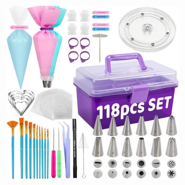 118pcs Cookie Decorating Kit Silicone and Acrylic Assorted Colors Icing Supplies Set with Storage Case