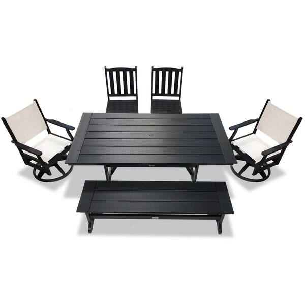 LuXeo Tuscany Black 6-Piece HDPE Sling Swivel Rectangle Outdoor Dining Set