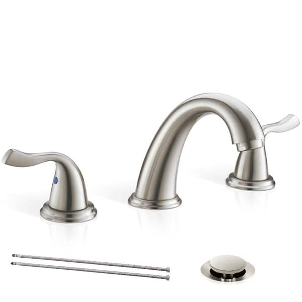 2-Handles Bathroom Sink Faucet 3-Hole Widespread Brushed Nickel Vanity Faucet