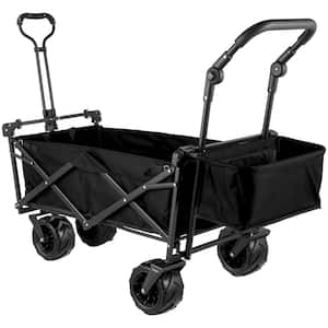 Extra Large Collapsible Garden Cart with Removable Canopy Folding Utility Wagon with Wheels, Black, 3 cu. ft., Steel Bin