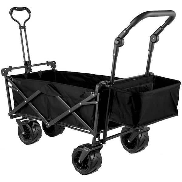 SVOPES Extra Large Collapsible Garden Cart with Removable Canopy Folding Utility Wagon with Wheels, Black, 3 cu. ft., Steel Bin
