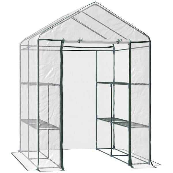 NEW 56.25 in. W x 56.25 in. D x 76.75 in. H Clear Steel Mini Walk-In Greenhouse with 3 Tier Shelves for Plant Growth