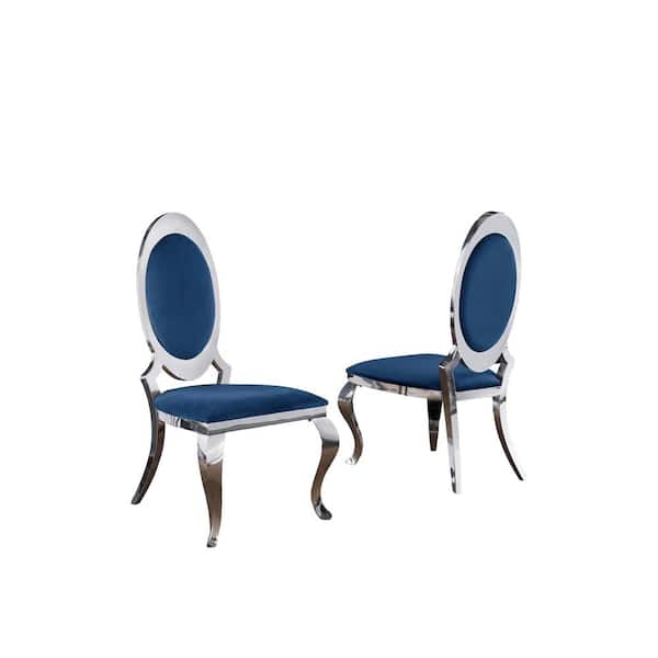 Best Quality Furniture Sally Navy Blue Velvet Stainless Steel Legs Side Chairs (Set of 2)