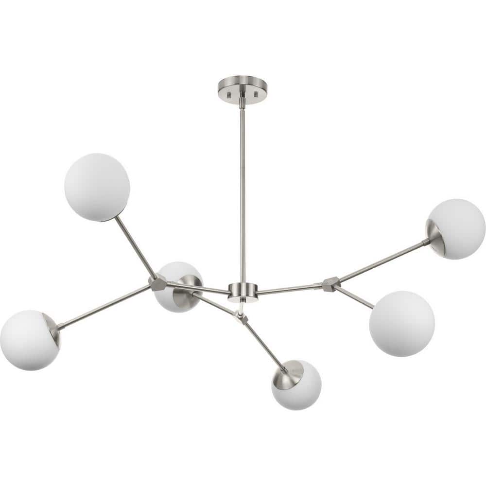 Haas Brushed Nickel 6-Light Chandelier with Opal Glass Globes