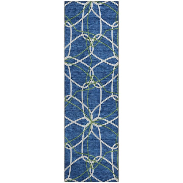 Mayfield Premium Machine Washable Abstract AMF950 Navy 2 ft. 3 in. x 7 ft. 6 in. Runner Rug