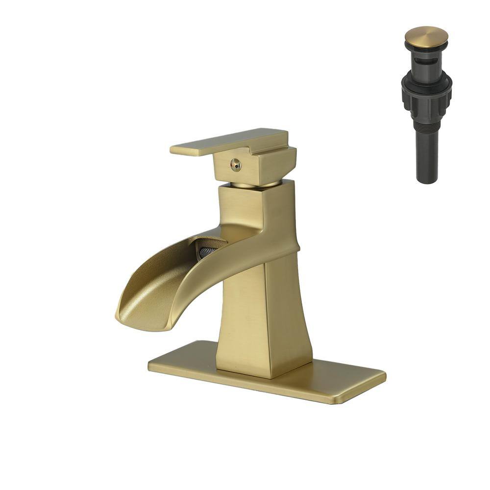 Single Handle Single Hole Bathroom Faucet with Deckplate Included Pop Up Drain and Water Supply Hoses in Brushed Gold price history on PriceWatchPro