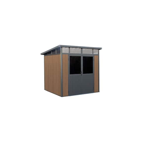 Leisure Season 7 ft. x 7 ft. Wood Plastic Composite Heavy-Duty Storage Shed - Pent Roof and Double Doors Brown Color (49 sq. ft.)