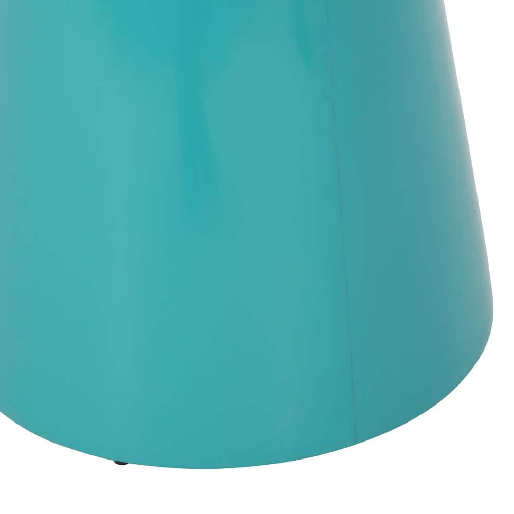 Teal Powder-Coated Iron Round Outdoor End Table