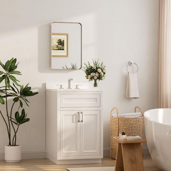 16 in. W x 24 in. H Modern Rectangular Aluminum Framed Wall Bathroom Vanity Mirror in Brushed Nickel Bathroom Mirror