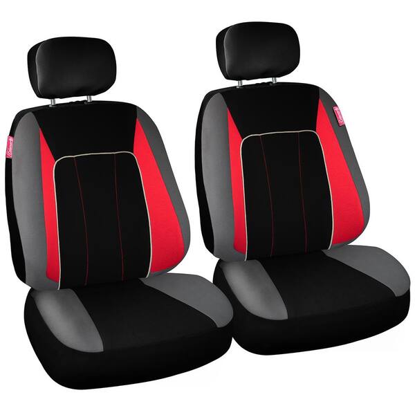 The Coleman Company Journeyman Class Poly Flat Cloth 26 in. L x 30.7 in. W x 22.4 in. H Seat Cover Set in Black and Red