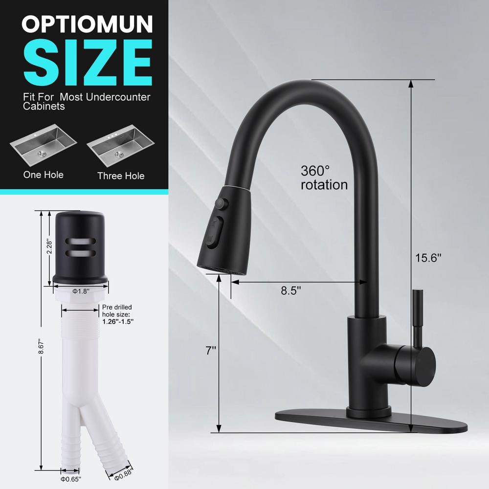 Matte Black Stainless Steel Pull-Down Kitchen Faucet with Air Gap Kit