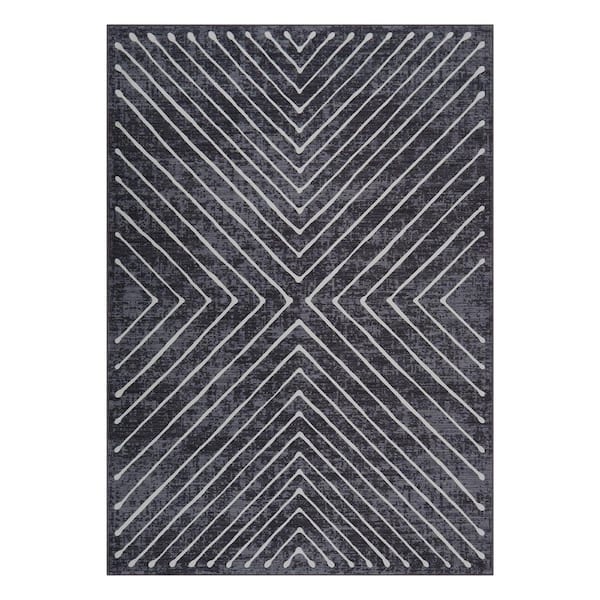 Large Striped Washable Soft Thin Carpet for Bedroom Living Room Home Decor Office Dark Gray 5 ft. x 7 ft. Area Rug