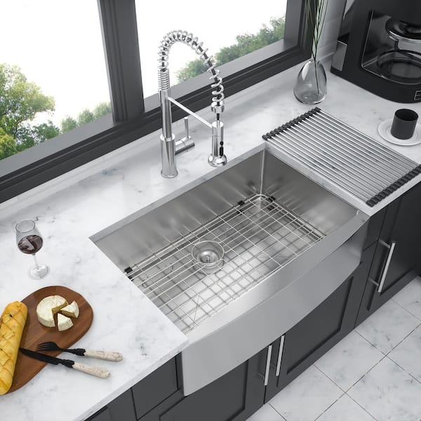Lindra 30 in. x 21 in. Apron Front/Farmhouse Singel Bowl 16-Gauge Stainless Steel Kitchen Sink with Accessories
