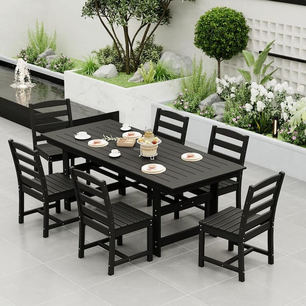 Kingdely HDPE Outdoor Dining Chair in Black Set of 2, Heavy Duty