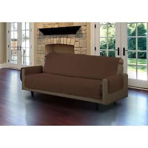 Brown Microfiber Sofa Pet Protector Slipcover with Tucks and Strap