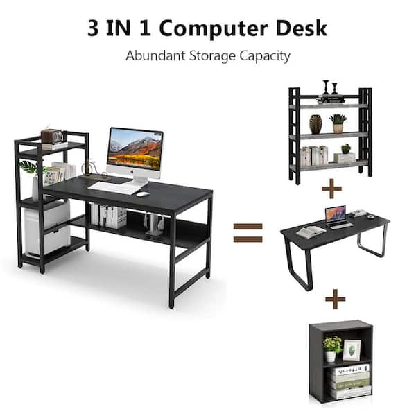 BYBLIGHT Havrvin 60 in. Retangular Black Wood Computer Desk with 4