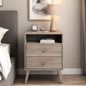 Milo Mid Century Modern 2-Drawer Drifted Gray Tall Nightstand with Open Shelf