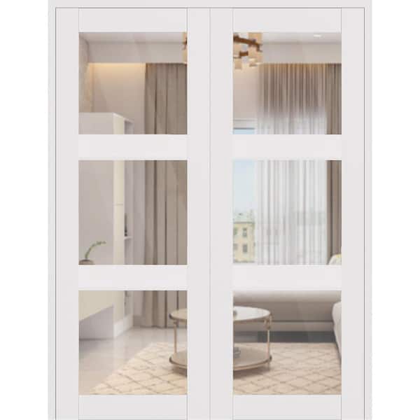 Smart Pro 3 Lite 72 in. x 84 in. Both Active 3-Lite Clear Glass Polar White Wood Compoite Double Prehung French Door