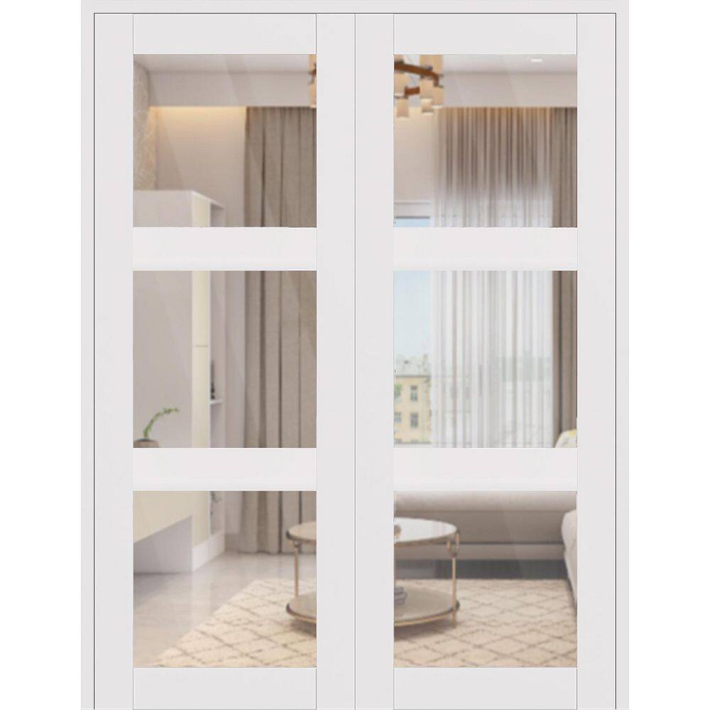 Smart Pro 3 Lite 64 in. x 80 in. Both Active 3-Lite Clear Glass Polar White Wood Compoite Double Prehung French Door price history on PriceWatchPro