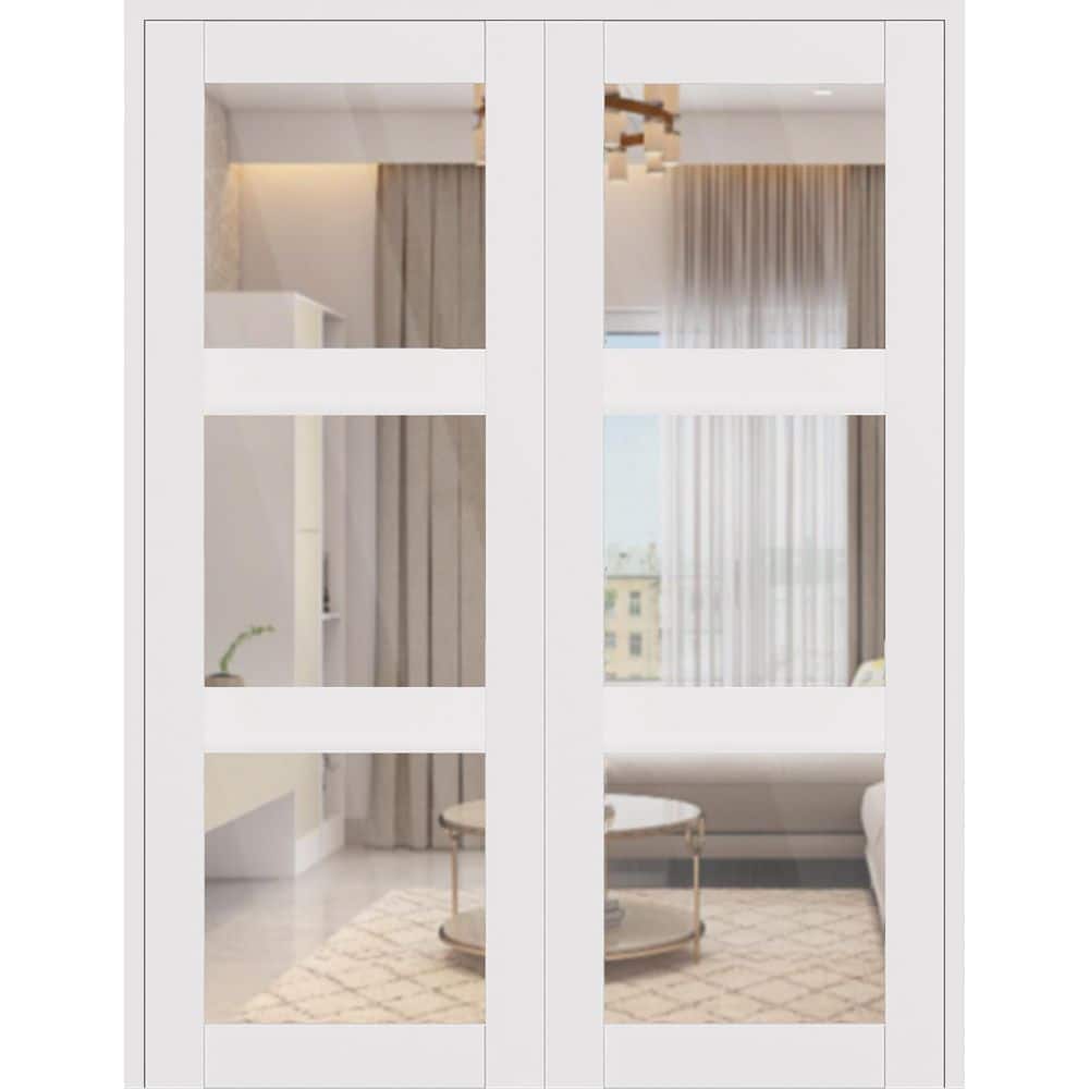 Smart Pro 3 Lite 72 in. x 96 in. Both Active 3-Lite Clear Glass Polar White Wood Compoite Double Prehung French Door price history on PriceWatchPro