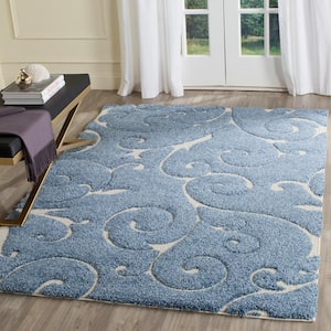 Florida Shag Light Blue/Cream 4 ft. x 6 ft. Floral Area Rug