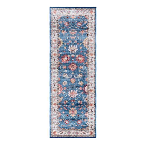 Gertmenian Cullen Blue/Tan 2 ft. x 6 ft. Crystal Print Polyester Digitally Printed Runner Rug