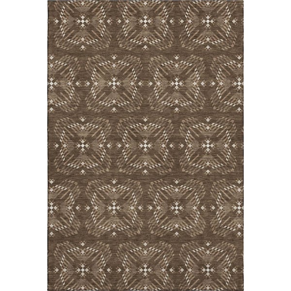 Mayfield Premium Machine Washable Abstract AMF2563 Chocolate 3 ft. x 5 ft. Area Rug