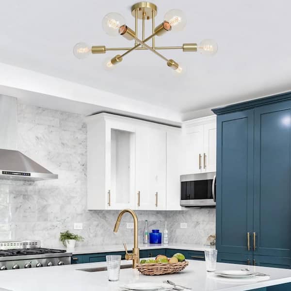 RRTYO Highlandville 23.62 in. 6-Light Brass Sputnik Semi Flush