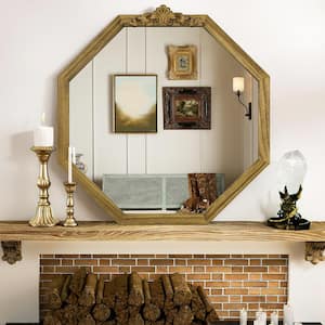 28 in. W x 28 in. H Octagon Brown Wood Framed Wall Mirror Classic Accent Mirror