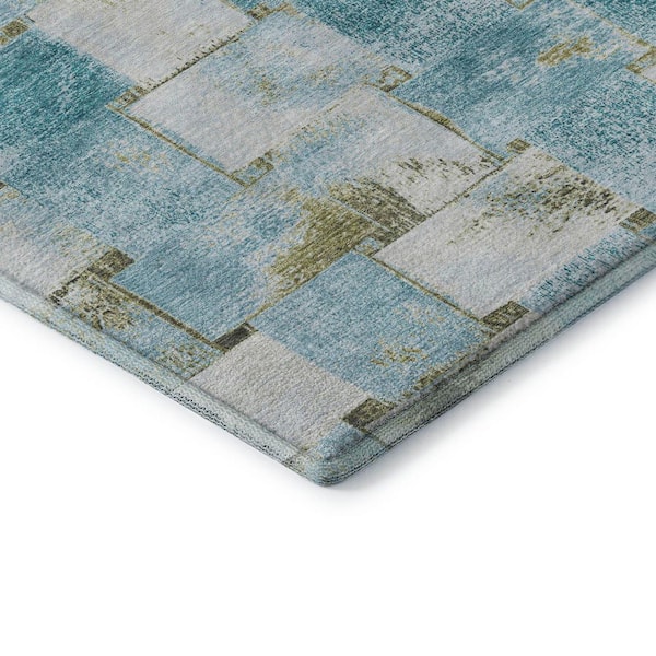 Mayfield Premium Machine Washable Abstract AMF1988 Teal 10 ft. x 14 ft. Area Rug