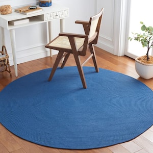 Braided Dark Blue Doormat 3 ft. Round Abstract Round Area Rug