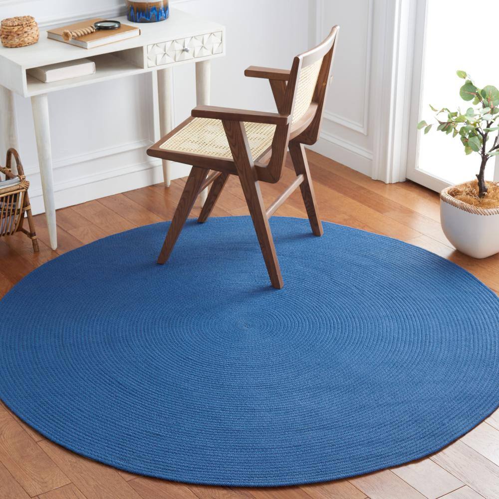 Easy-Care Coastal Charm 5' Round Blue Synthetic Braided Rug