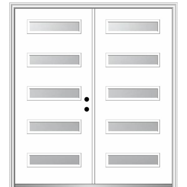 Davina 72 in. x 80 in. Left-Hand Inswing 5-Lite Frosted Glass Primed Fiberglass Prehung Front Door on 4-9/16 in. Frame